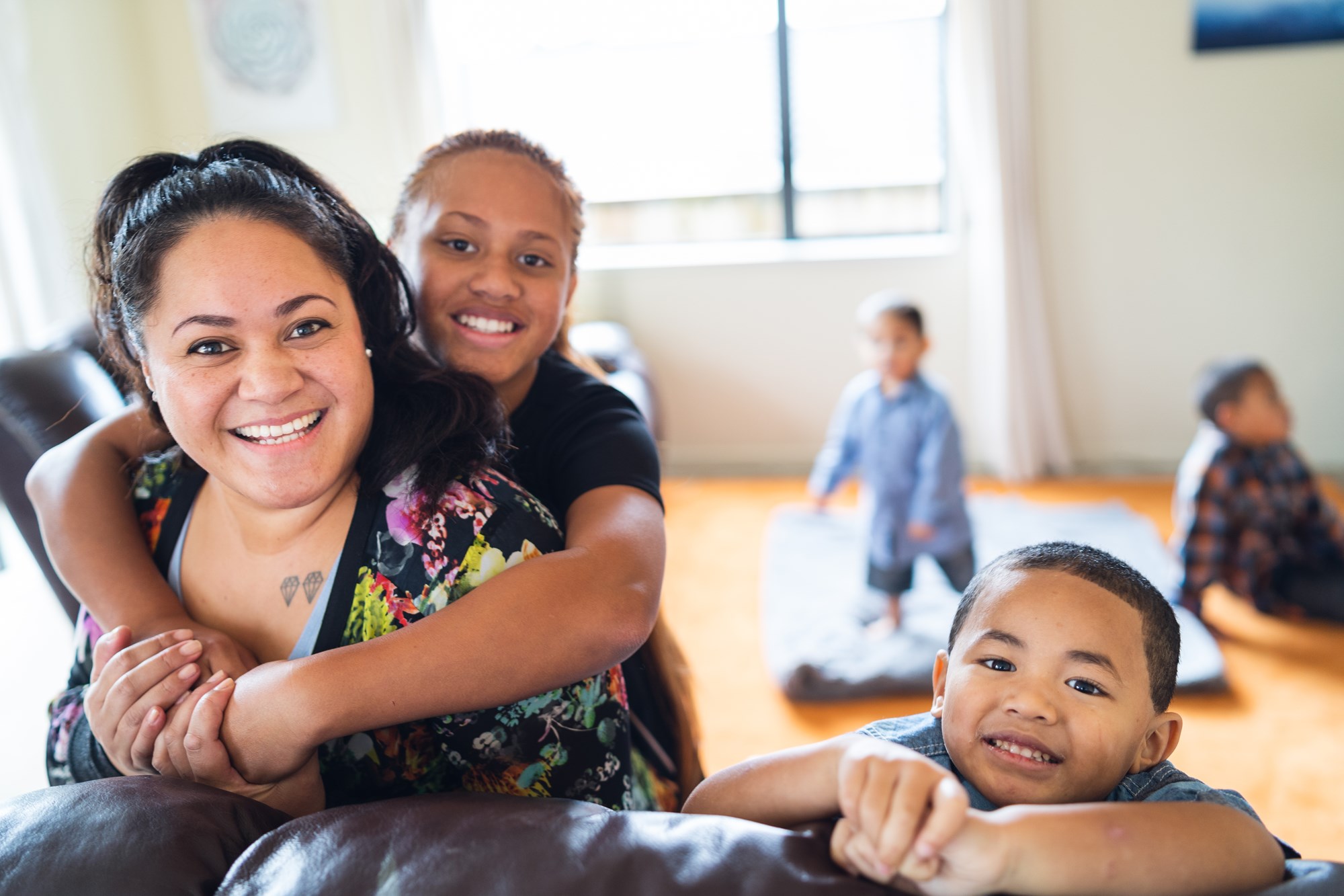 Māori Mother with Kids at Home