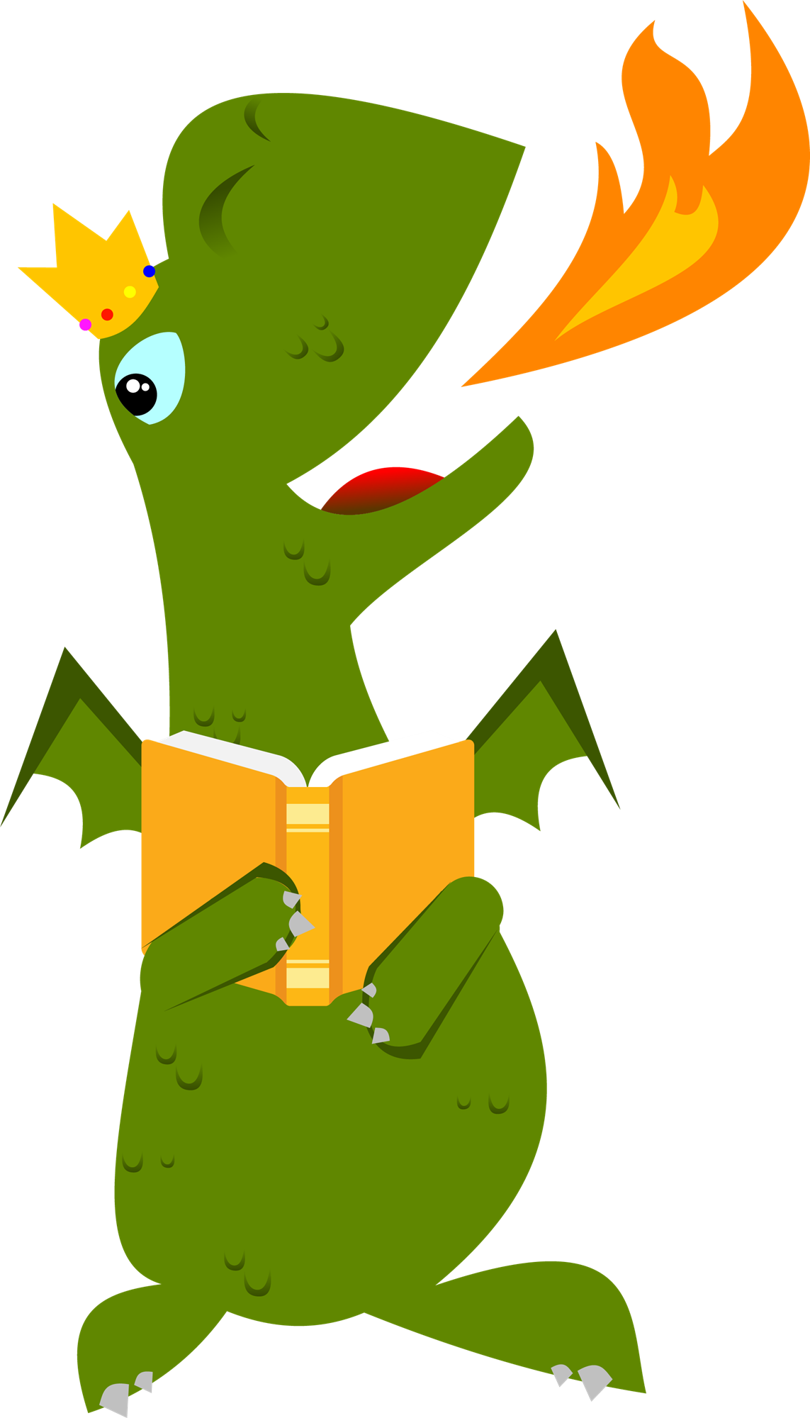 Dragon Reading Book with Crown and Fire 