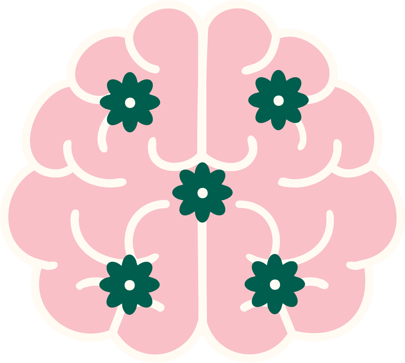 pink brain graphic with green flowers to show activity