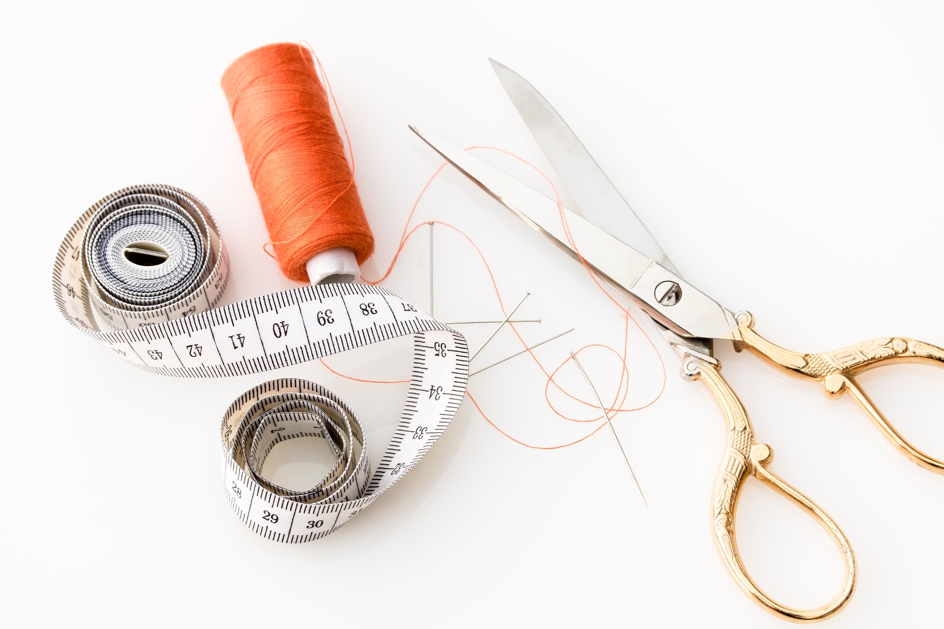 Sewing Crafts Spools Machine Tape Measurer White Background Thread Scissor