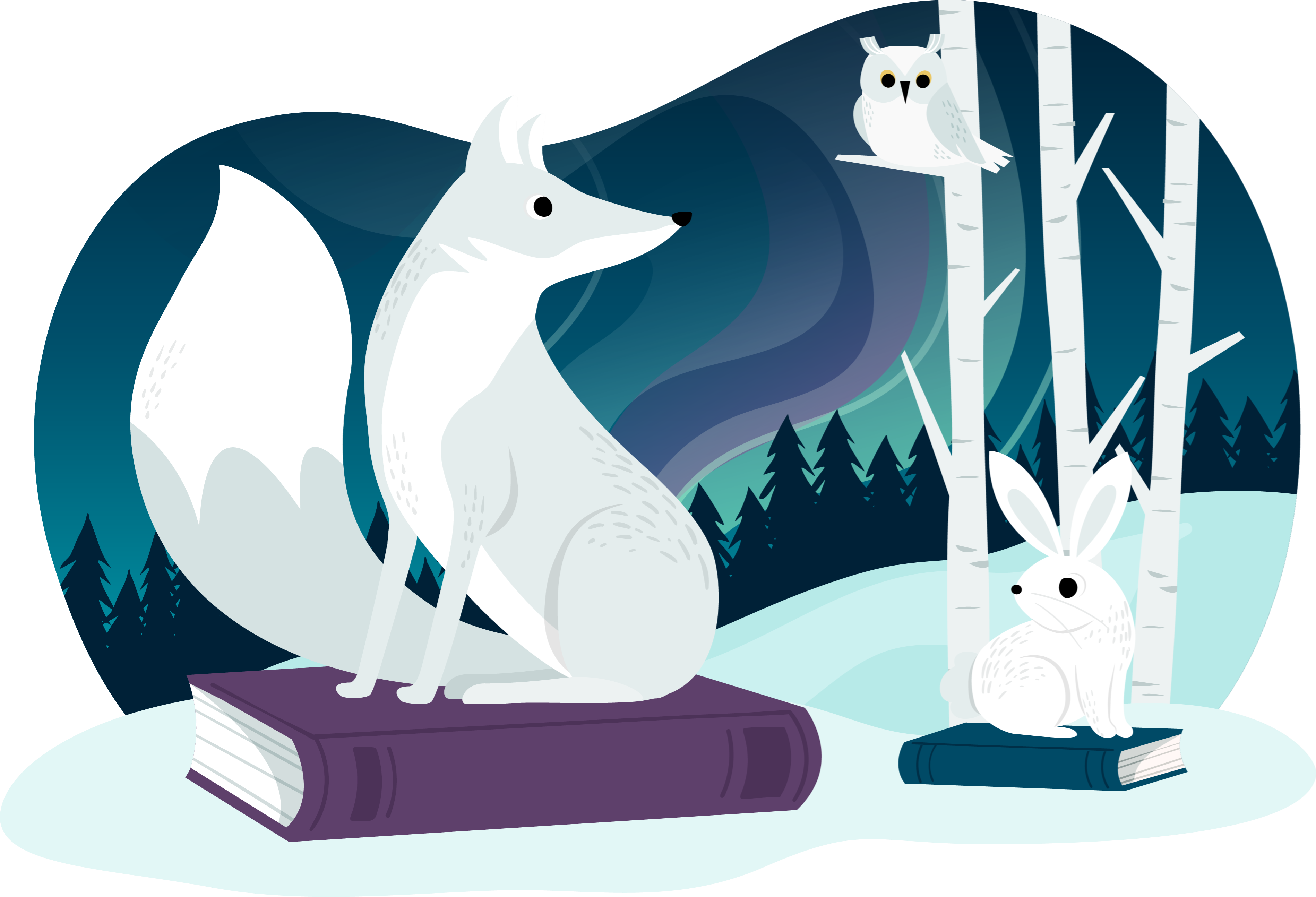 Icons - Winter Reading Scene - Northern Lights