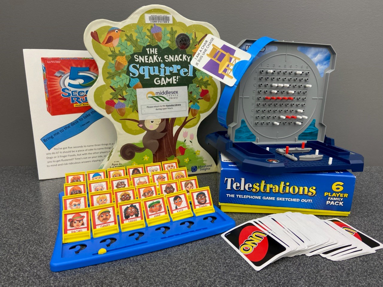 A photo of a variety of board games.