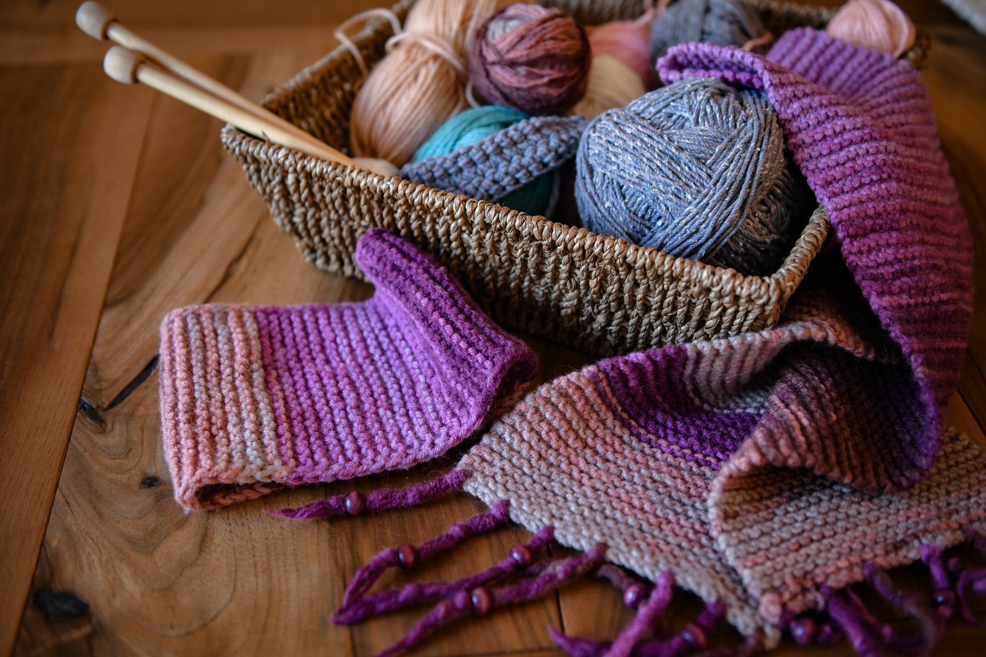 Accessories for Knitting in Basket and Scarf