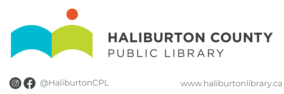 Haliburton County Public Library logo, Instagram and Facebook @HaliburtonCPL, www.haliburtonlibrary.ca