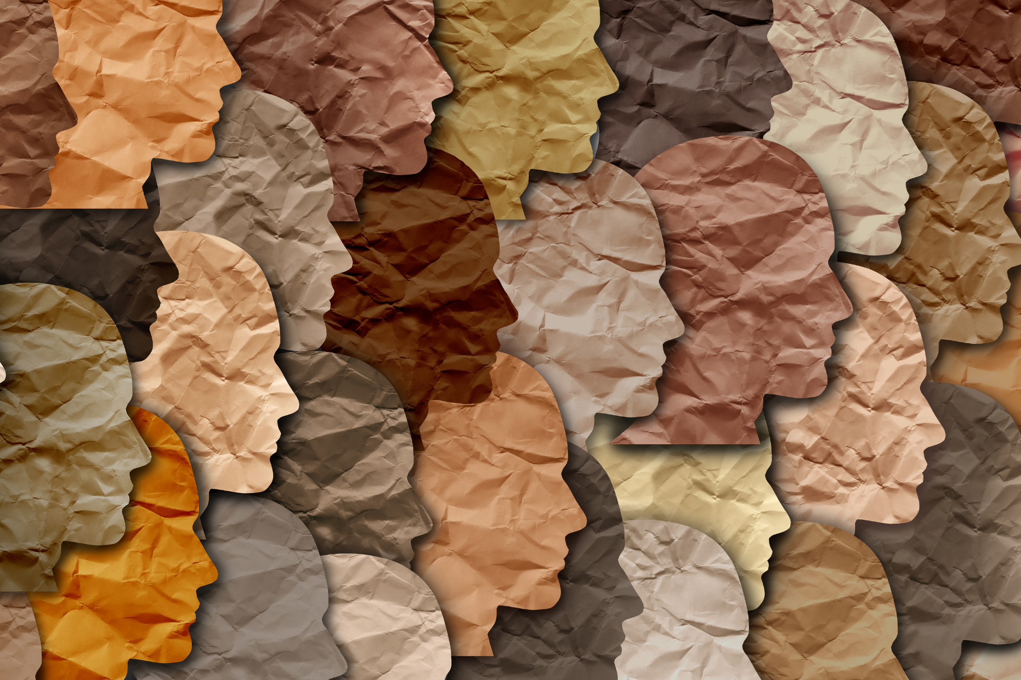 Various profile cutouts layered upon each other. Each profile is in a different shade of brown.