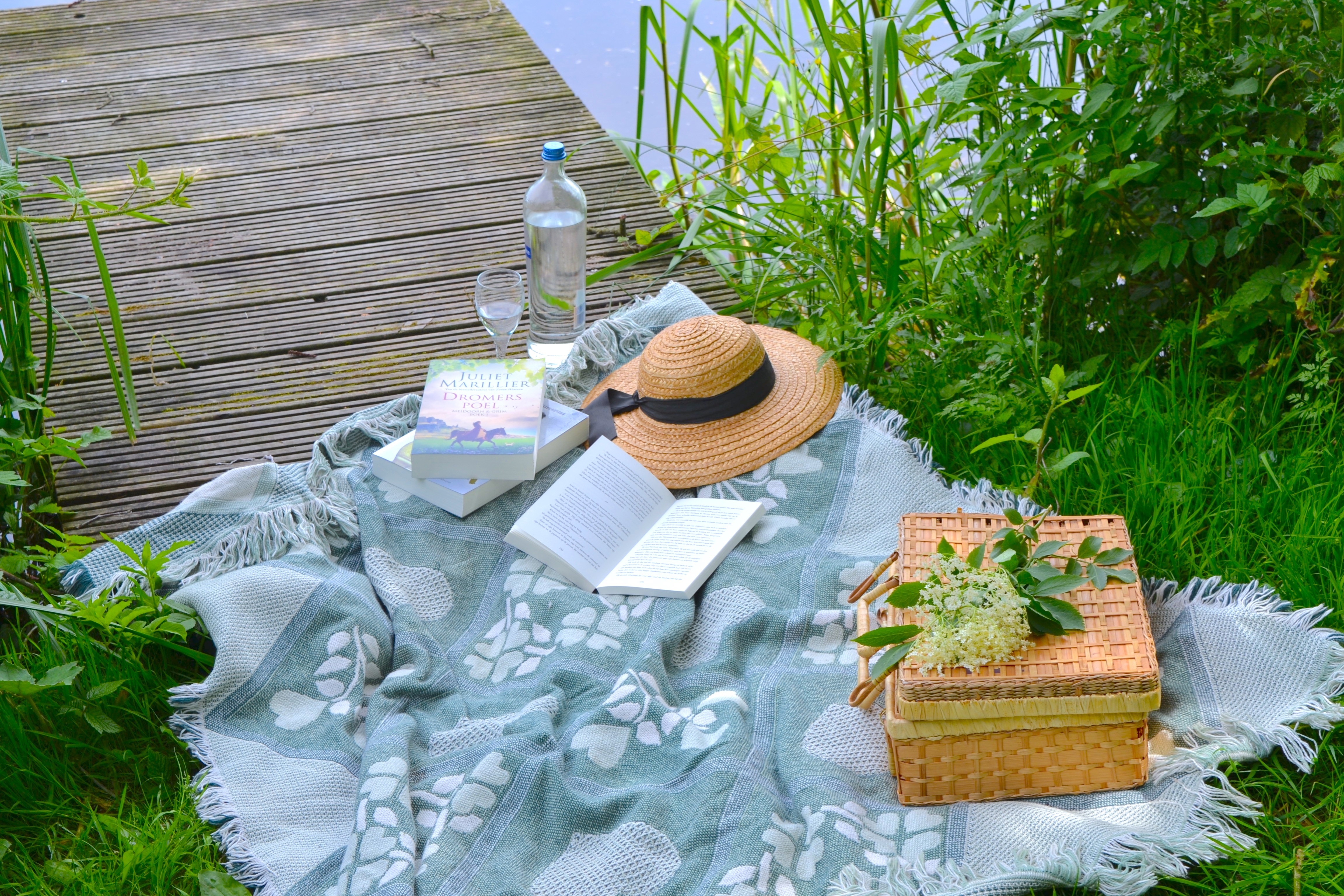 Books with Hat in the Park for a Picnic