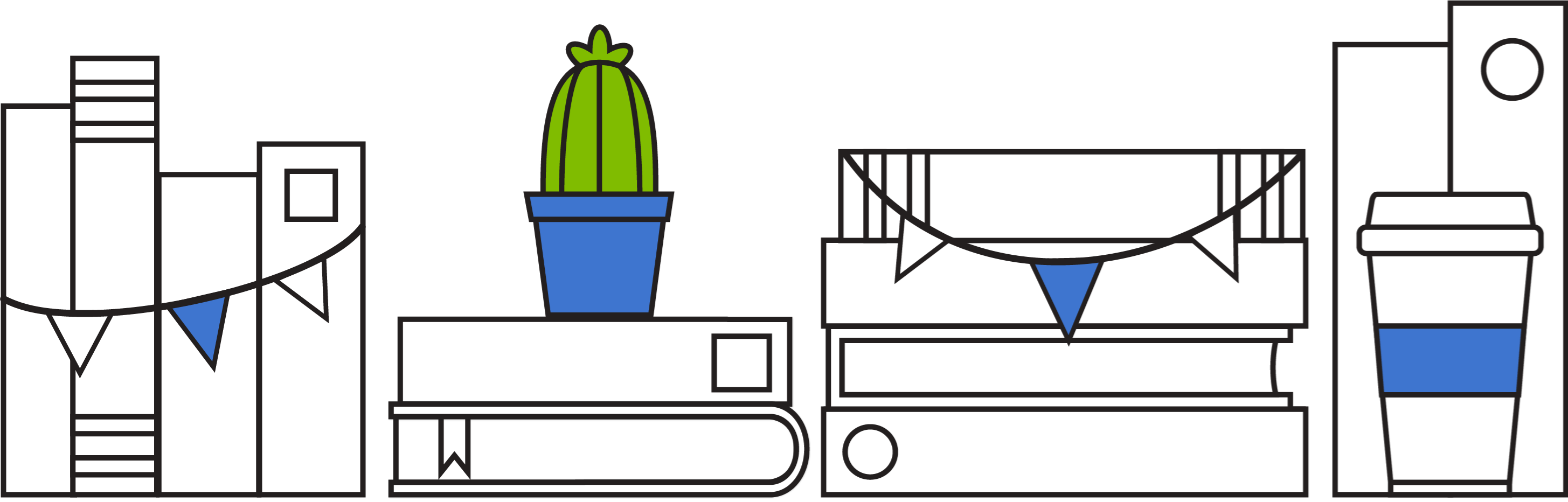 Icons - Outlined Books with Cactus - Green Blue