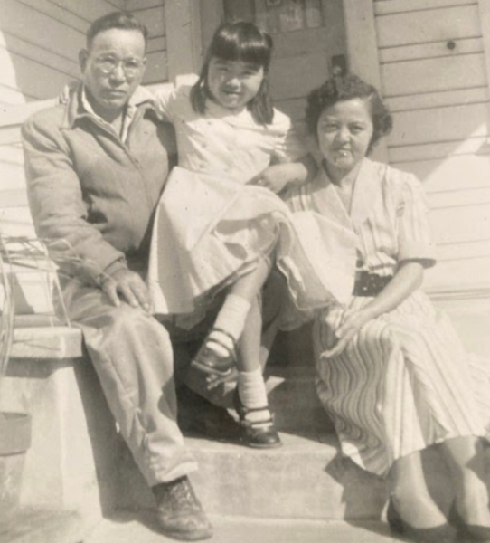 Arlene Makita-Acuña's family picture when she was little, with her and her parents
