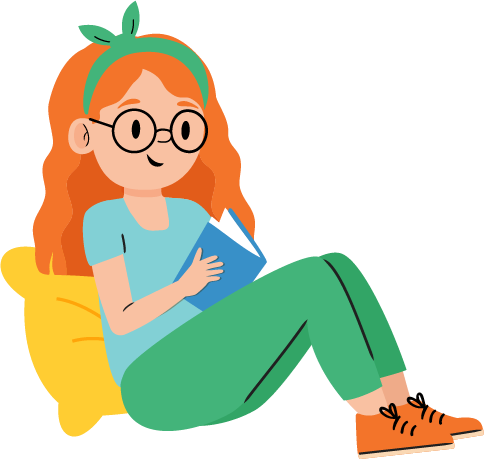 Illustration of a girl sitting and reading facing right