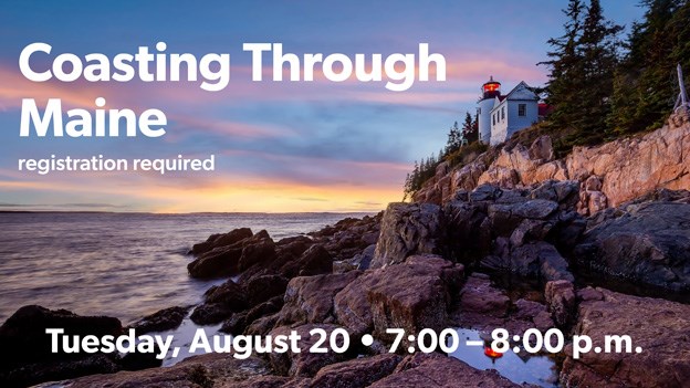 Maine coastline at sunset, Coasting through Maine on August 20 at 7:00pm