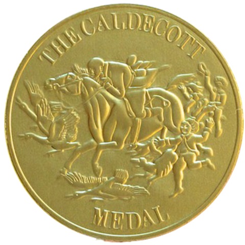 Image of round gold relief Caldecott medal
