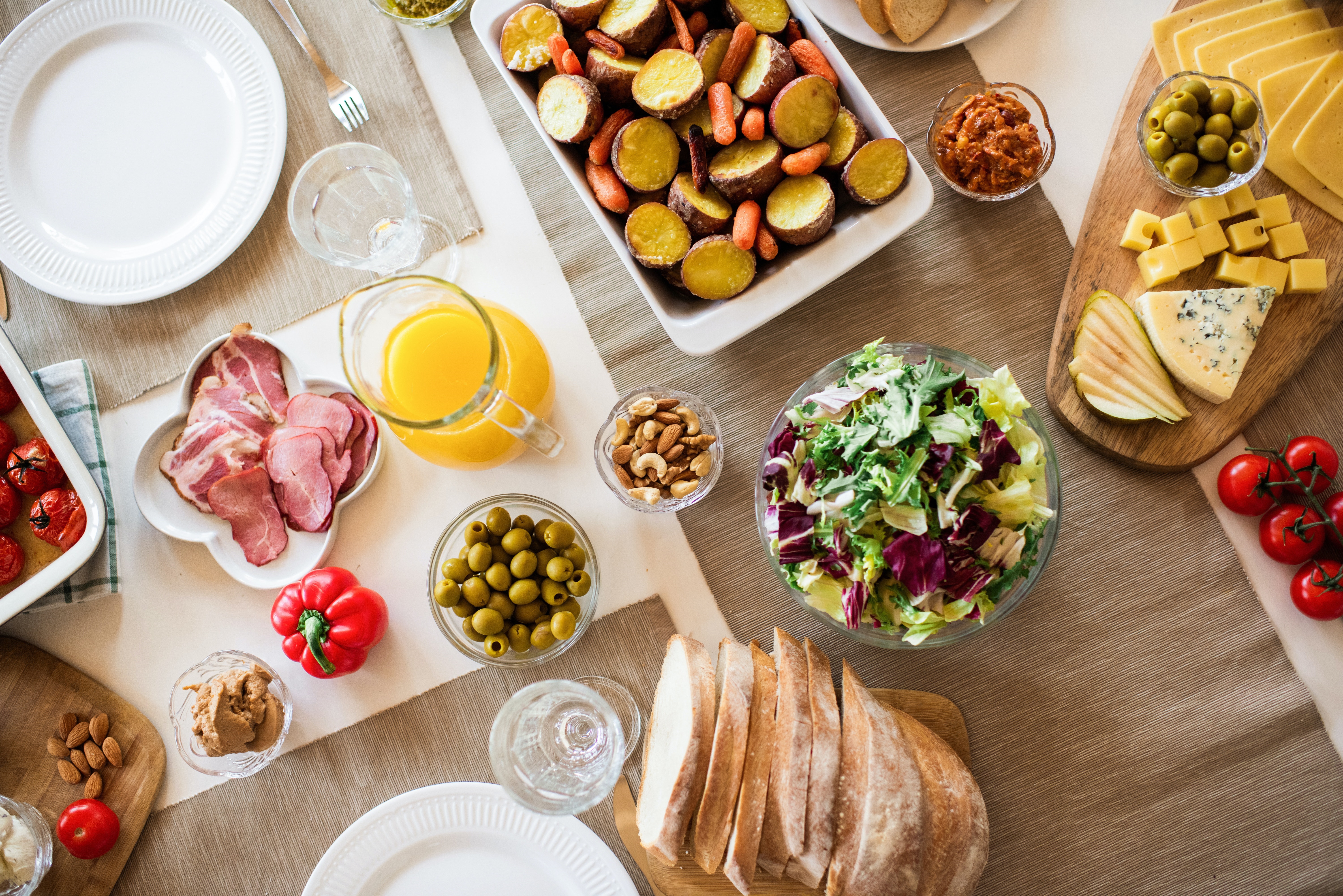 Table Set with Dishes of Food