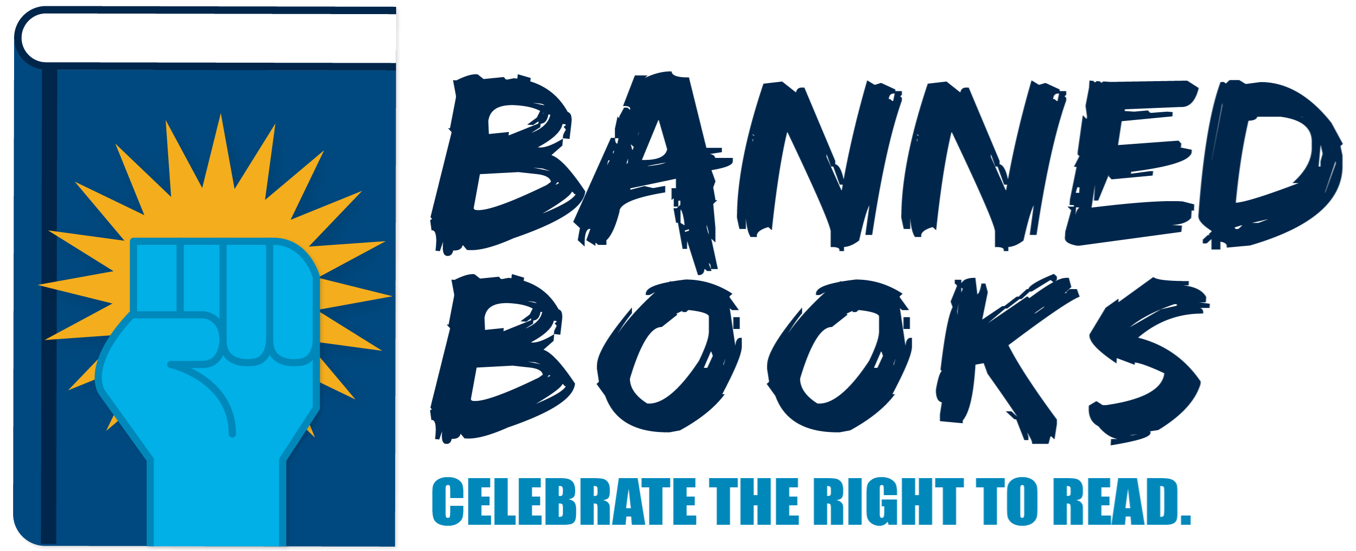 icons - banned books week fist - landscape - blue text