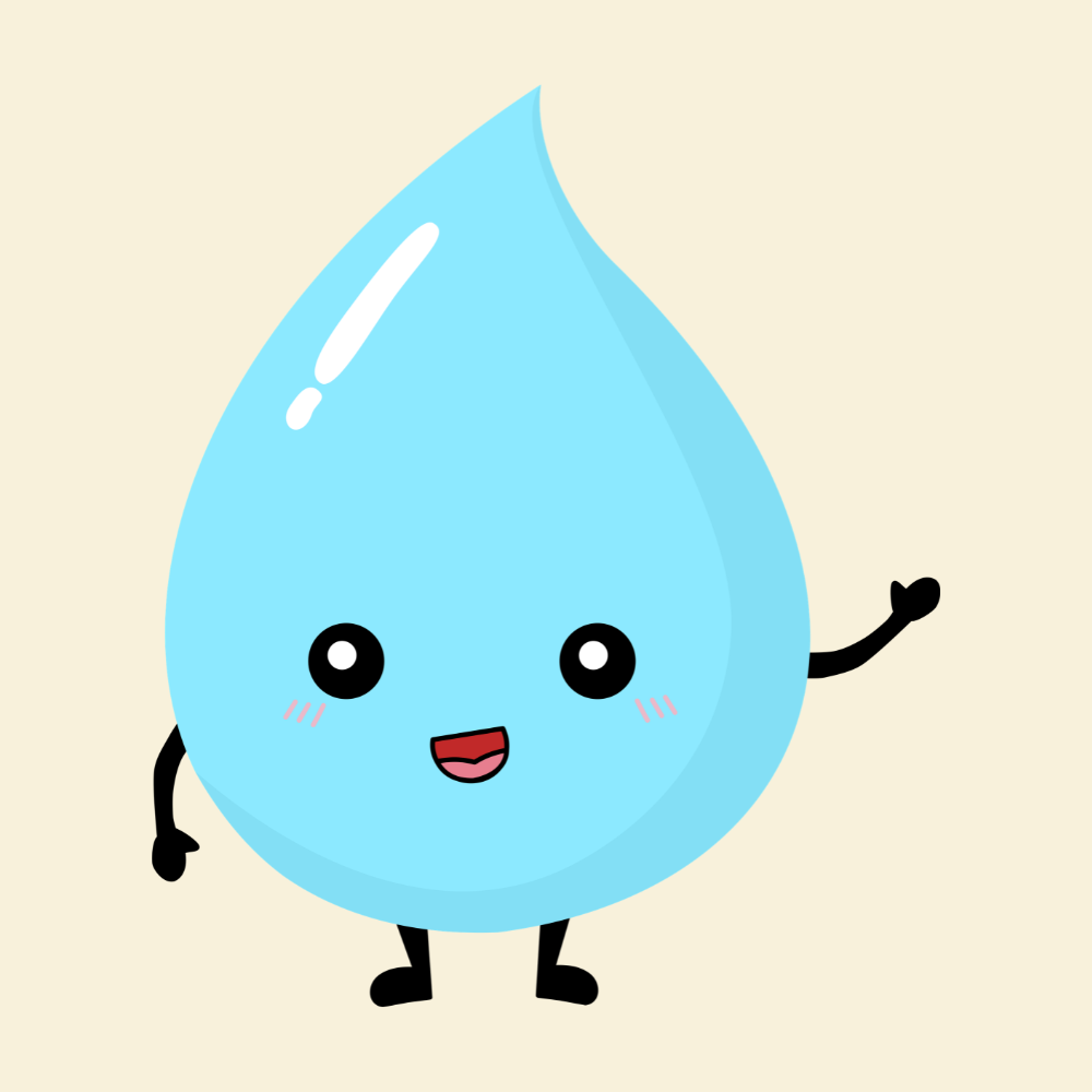 Cartoon image of a water droplet waving.