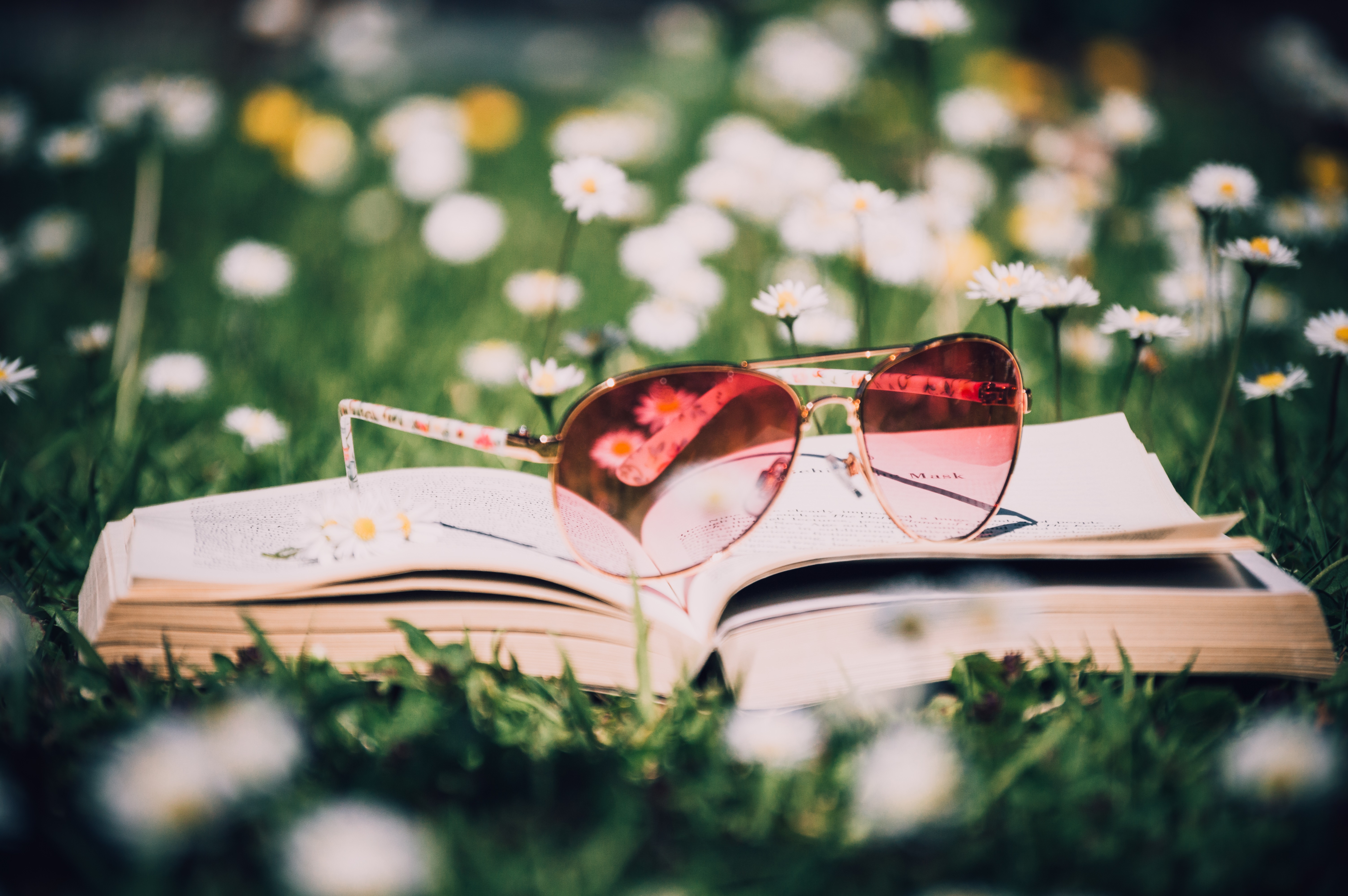 Cool books open grass nature flowers spring sunglasses summer hippie