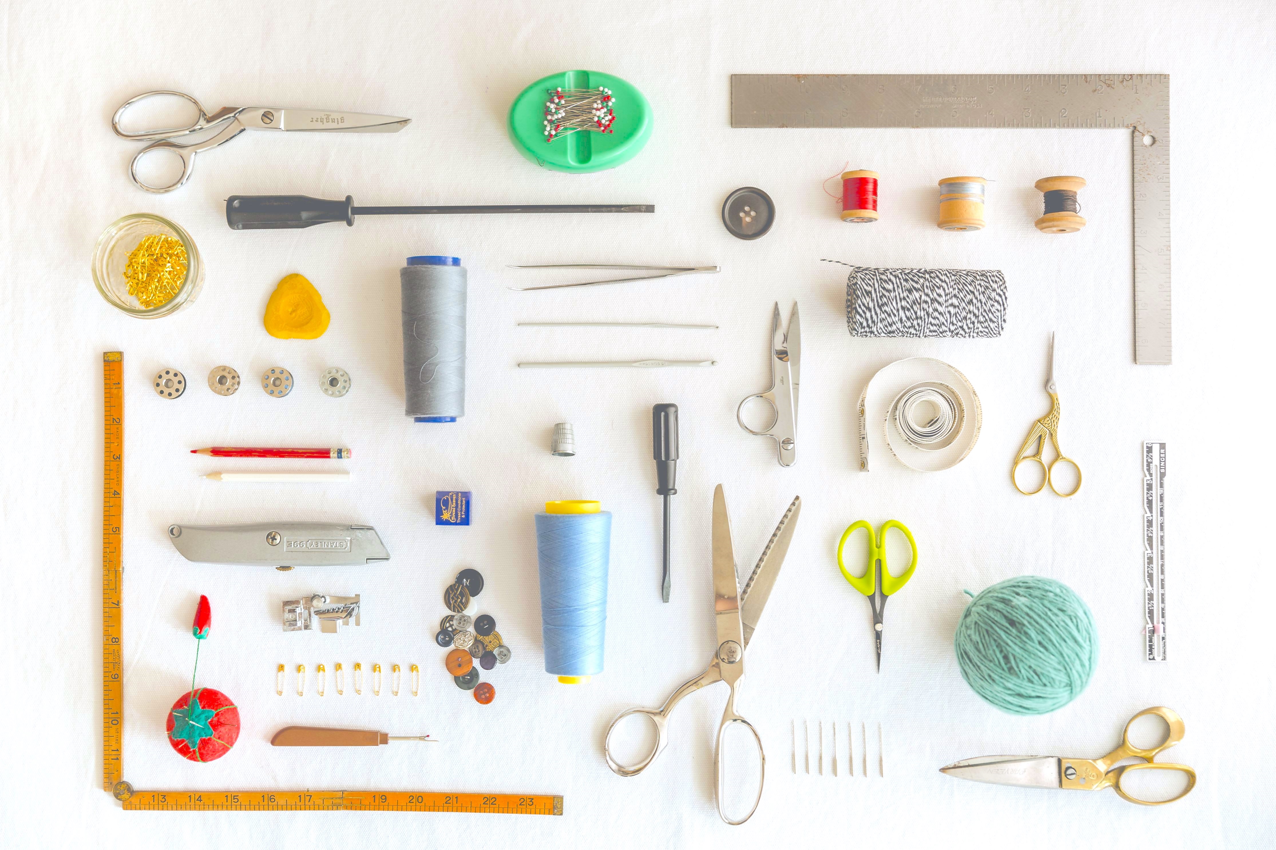 Sewing Tools Flatlay Background