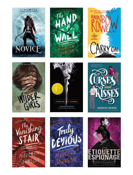 Image of book covers from the library's Teen romance book list. 
