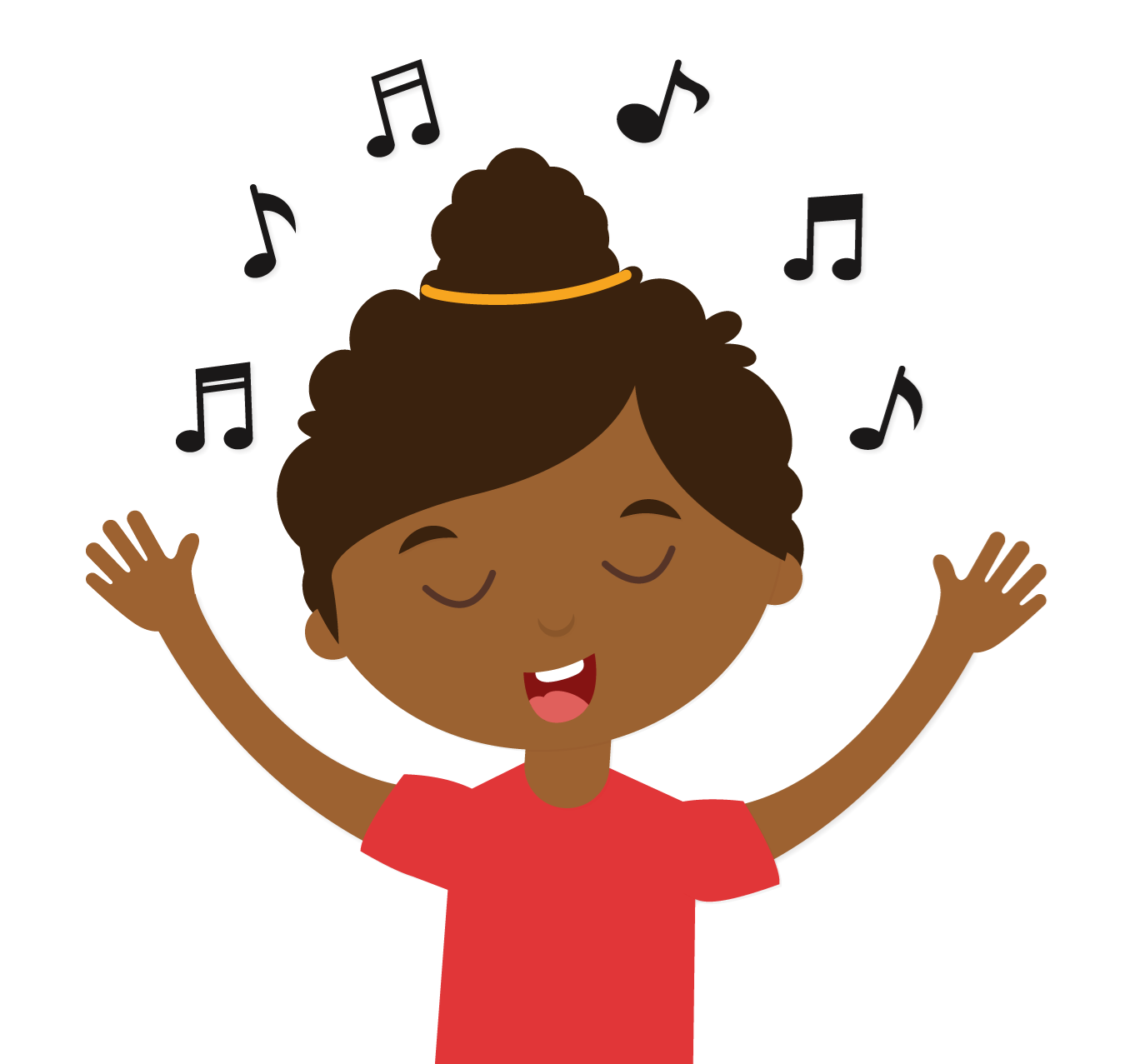 Illustration of a child singing, with music notes