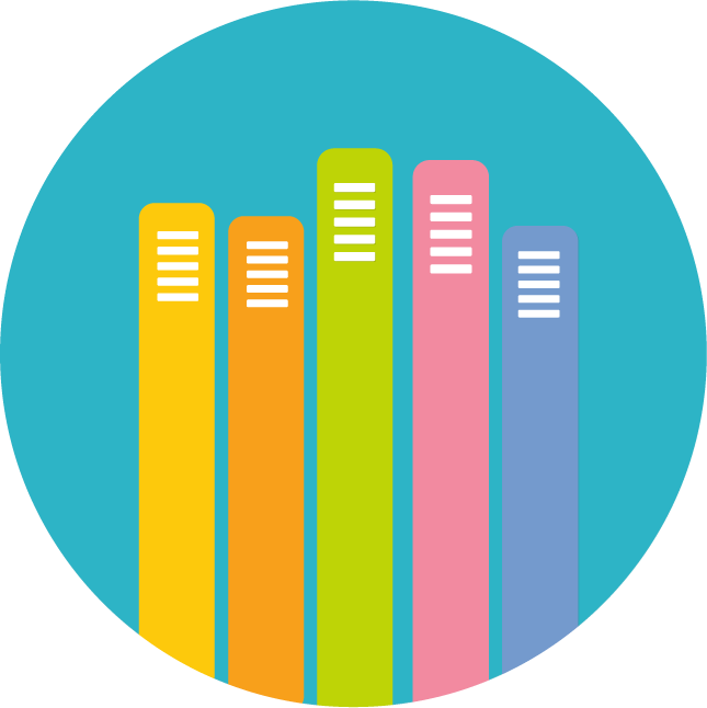 Image of a blue circle with book spines