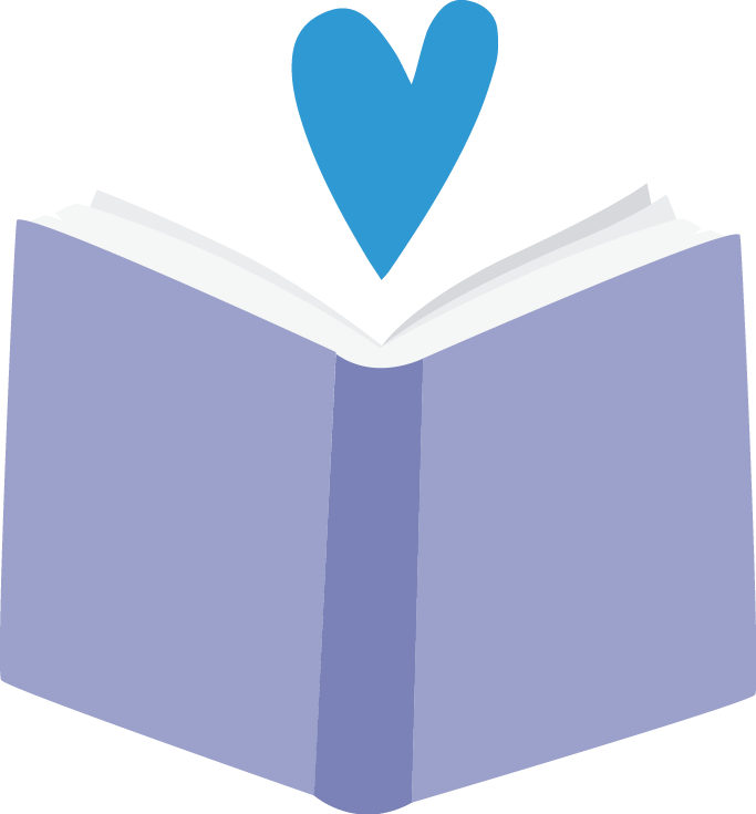 Image of a purple book opened and a blue heart 