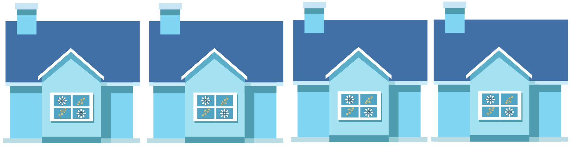 Picture of a row of houses with flowers in the window