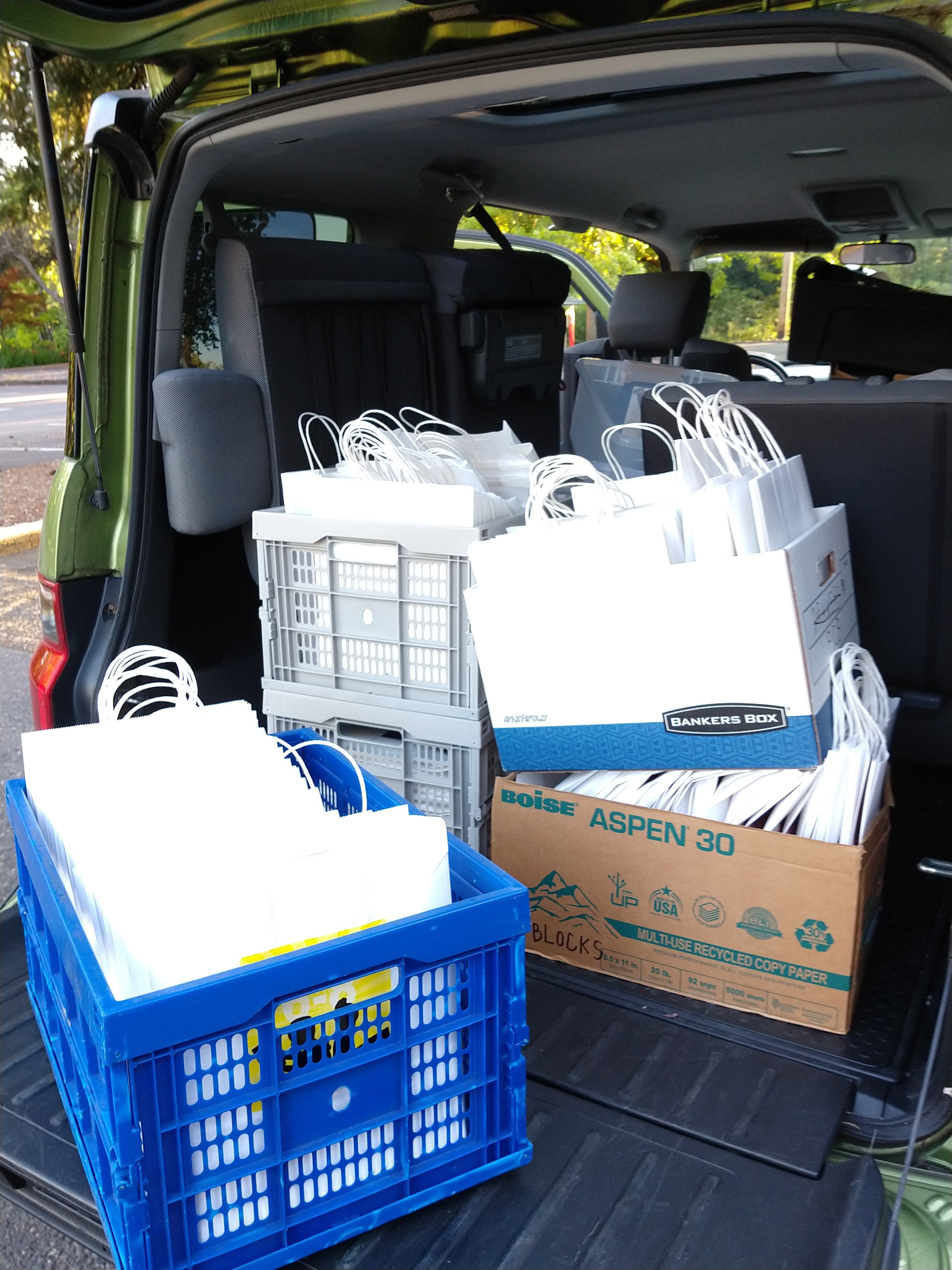 Picture of book bags we delivered to Summer Food Spots in July 