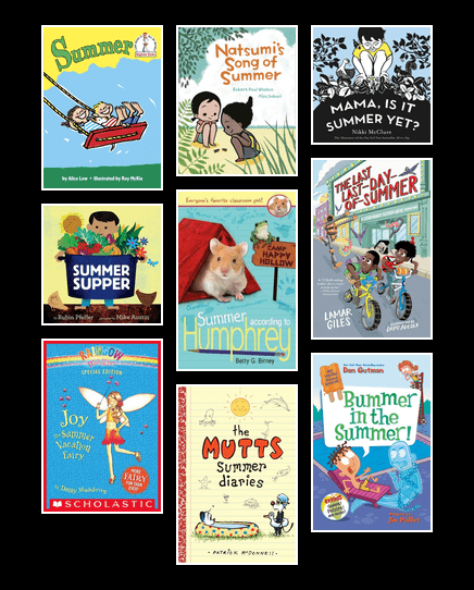 Image of book covers from our book list celebrating kid's summer books. 