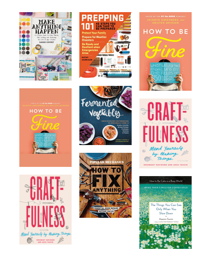 Image of book covers from the library's fix-it, self-help, and DIY book list. 
