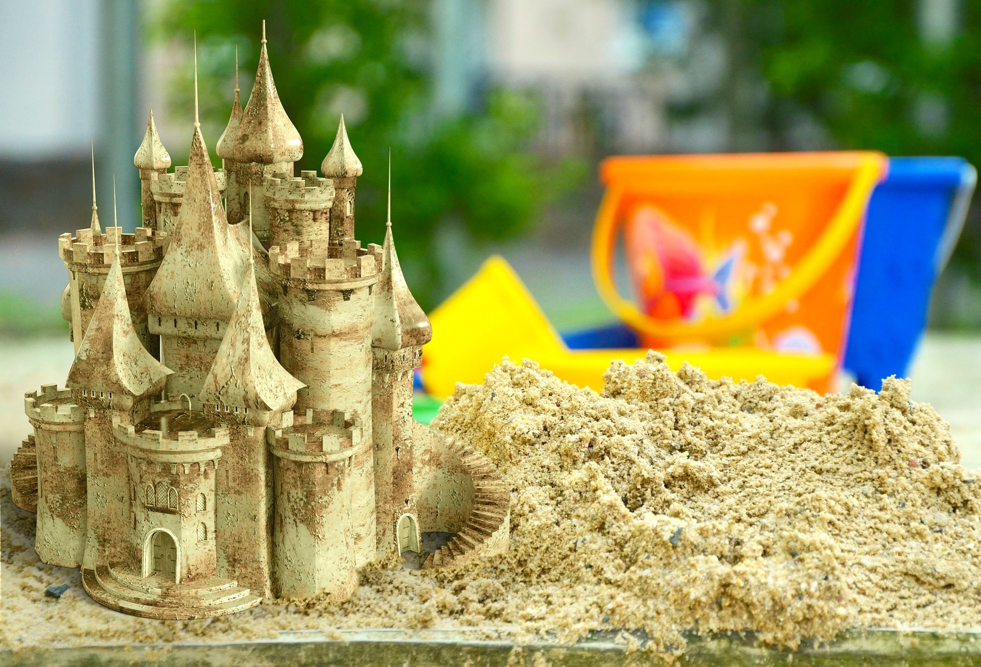 Close-up of Sand Castle Built in the Summer Vacation