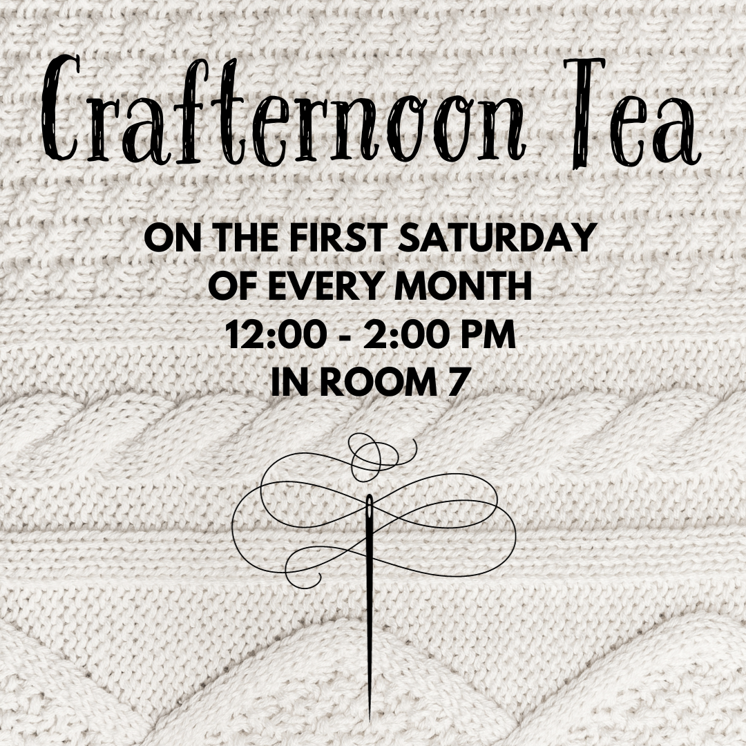 Image includes crafternoon tea event information, including title, date and time. 