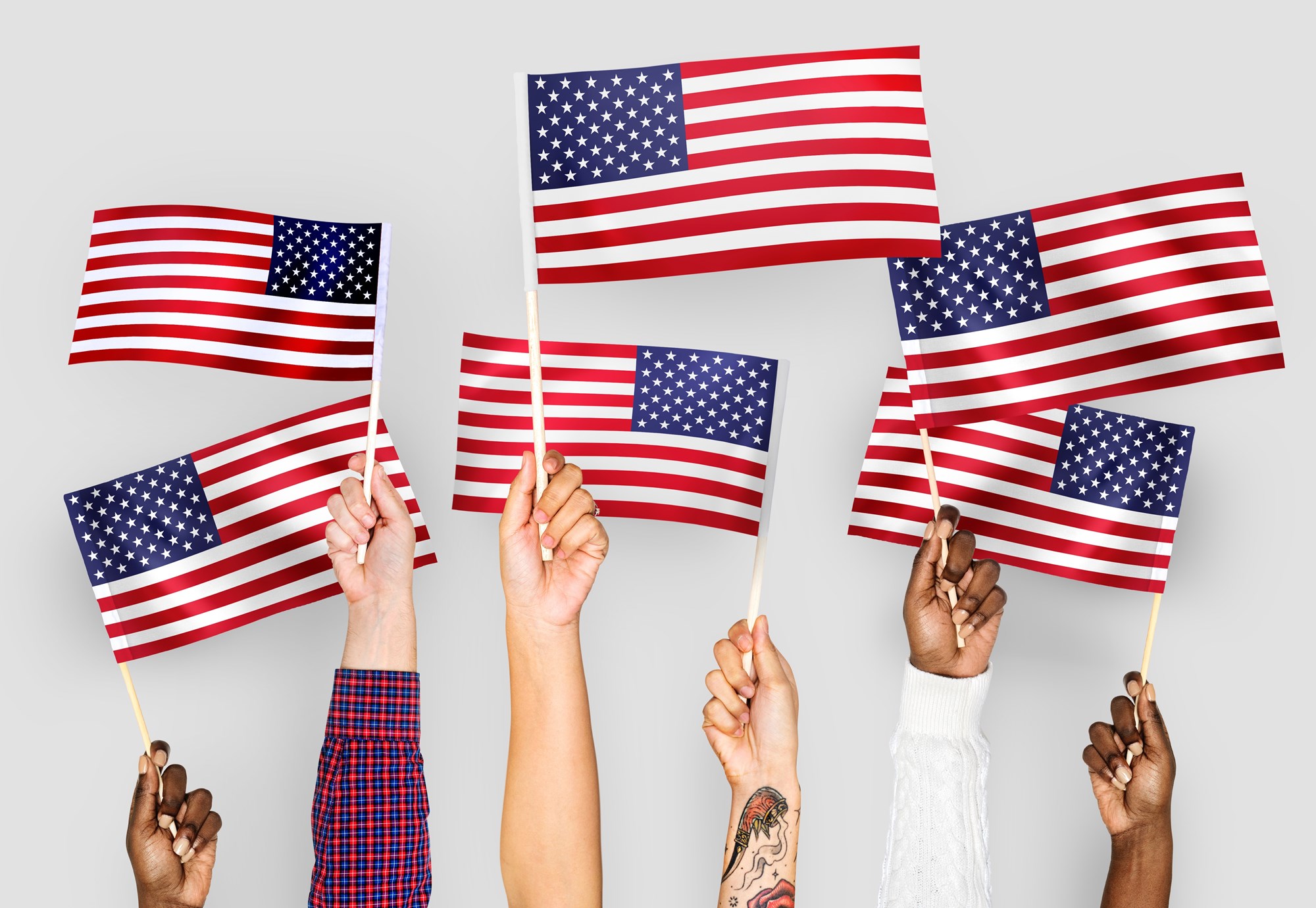 Holding up American Flags