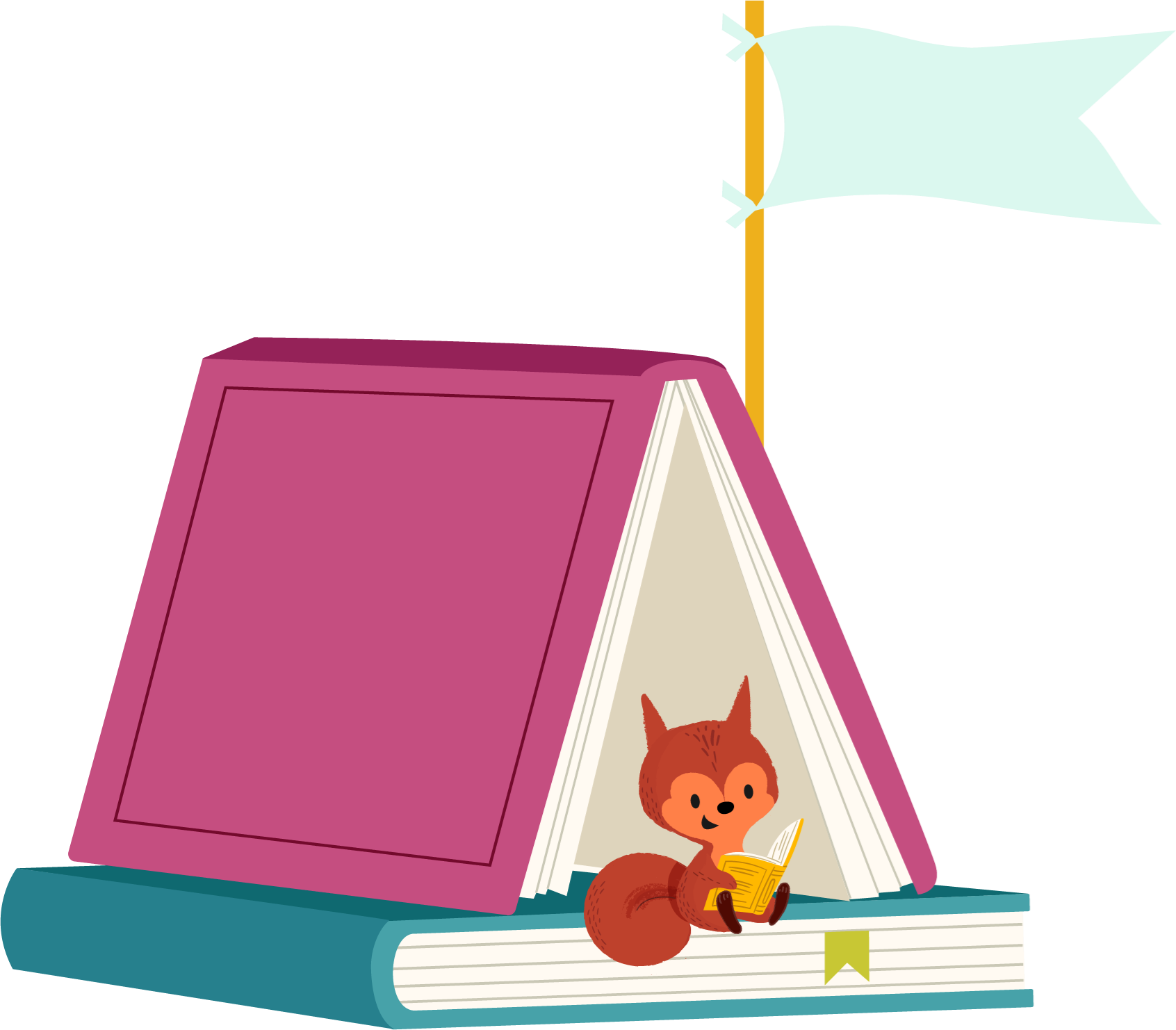 Icons - Squirrel in Book Fort - Pink