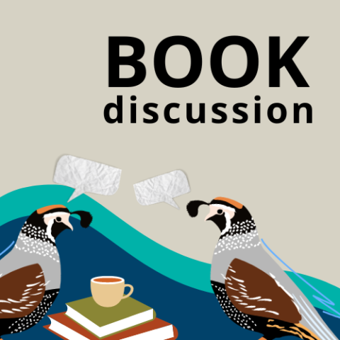 Quails talking with a stack of books