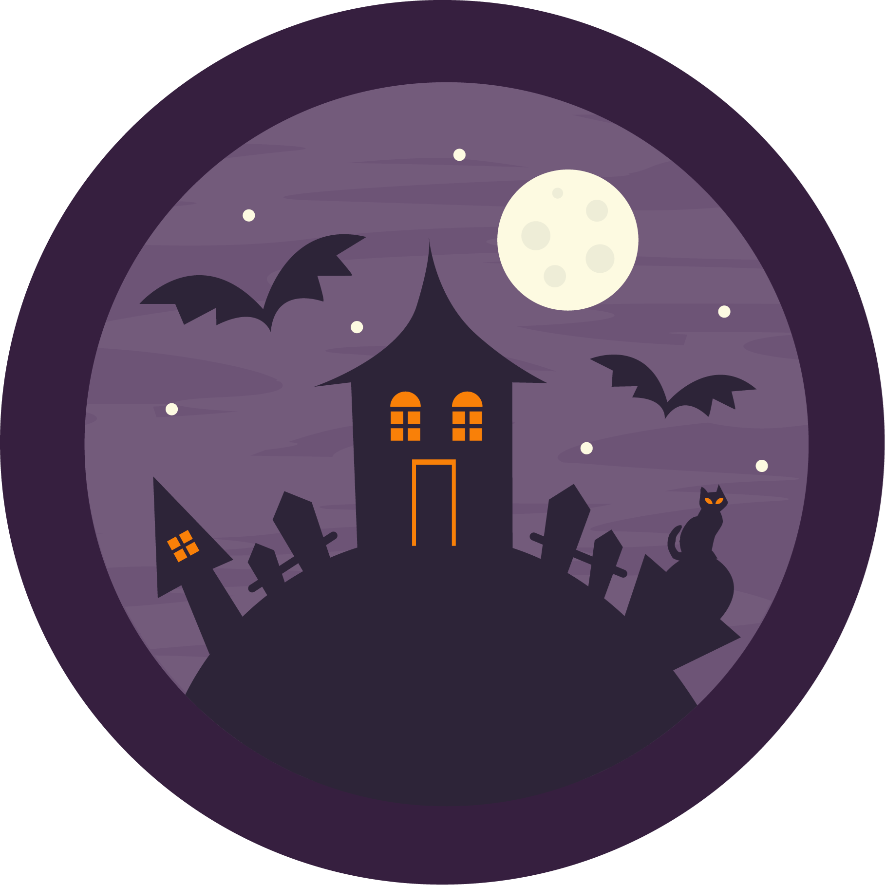 Icons - Halloween Scene in Circle - Dark Purple