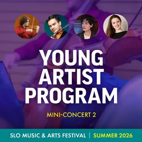 Flyer for Festival Mozaic's "Young Artist Program" with images of four musicians
