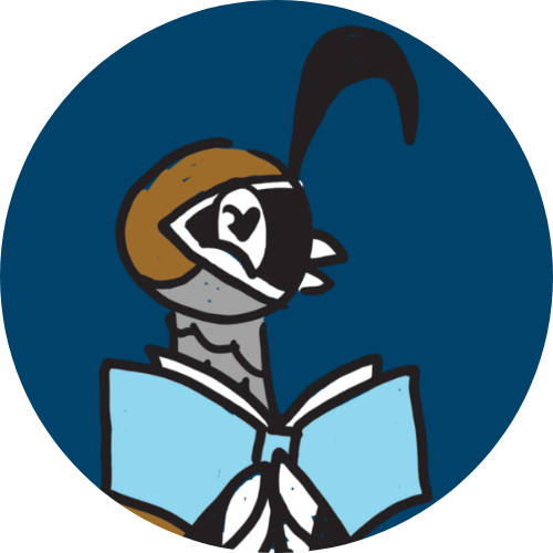 Cartoon quail holding a book
