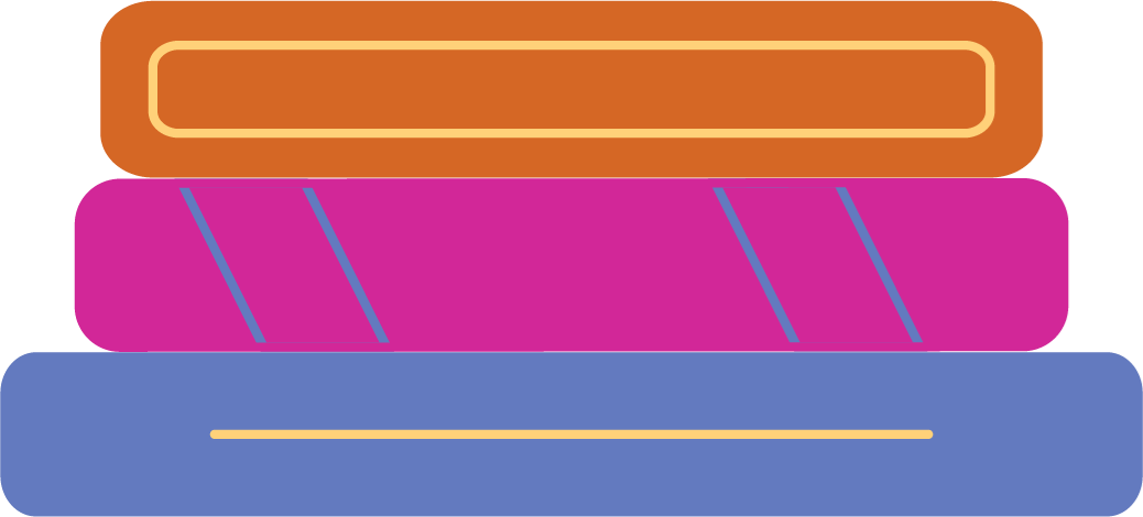 Stack of Orange Pink and Purple Books