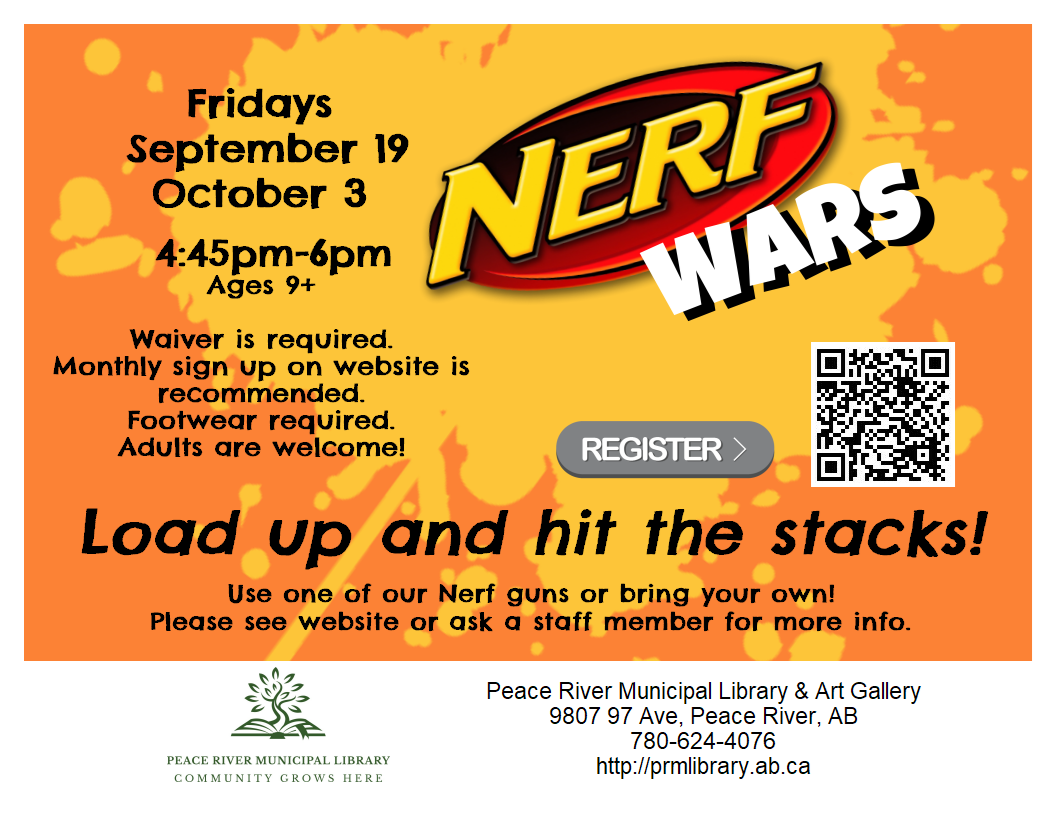 Nerf Wars - September 19 from 4:45 to 6pm.