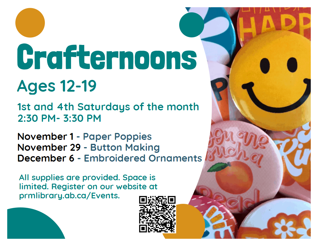 Crafternoons - 1st and 4th Saturdays from 2:30 to 3:30pm.