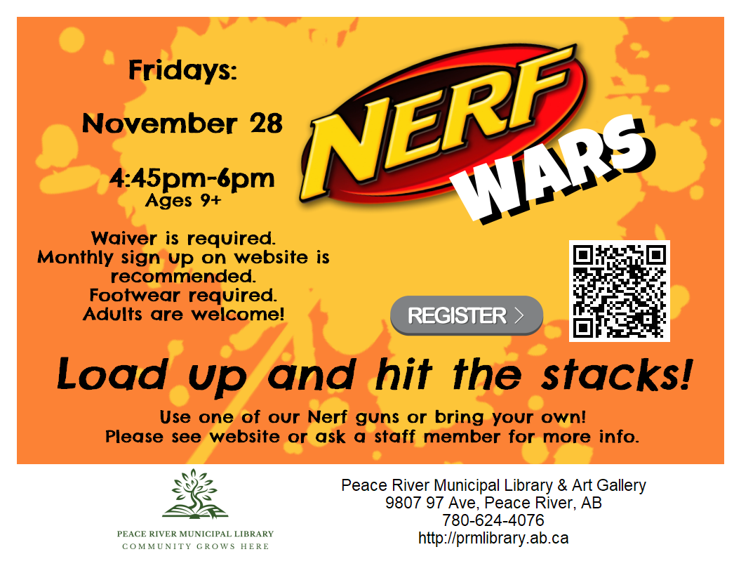 Nerf Wars - November 28 from 4:45 to 6pm.
