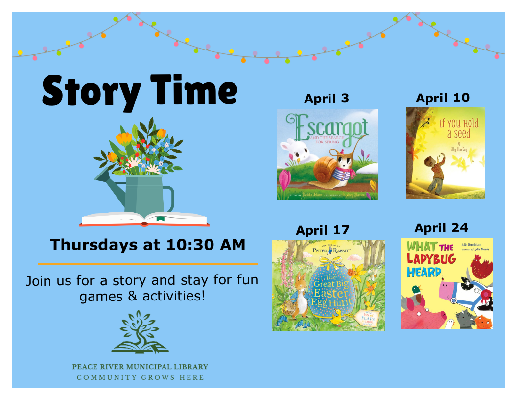 Story Time - Thursdays at 10:30am. 0-6 years with parent participation. Drop-in.