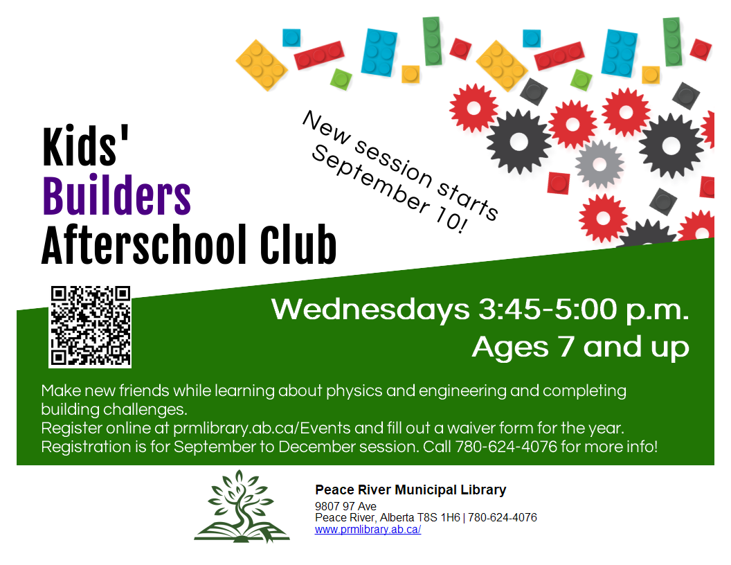 Kids' Builders' Club - Wednesdays from 3:45 to 5pm. Kids' Builders' Club - Wednesdays from 3:45 to 5pm.