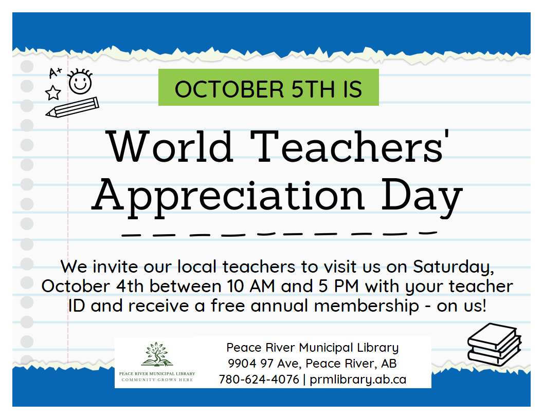 World Teachers' Appreciation Day - All day free library cards for teachers. World Teachers' Appreciation Day - All day free library cards for teachers.