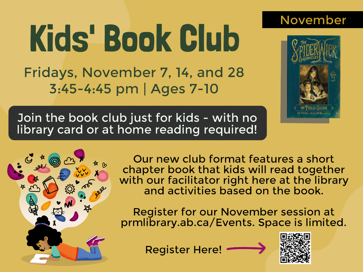 Kids' Book Club - Fridays from 3:45 to 4:45pm.