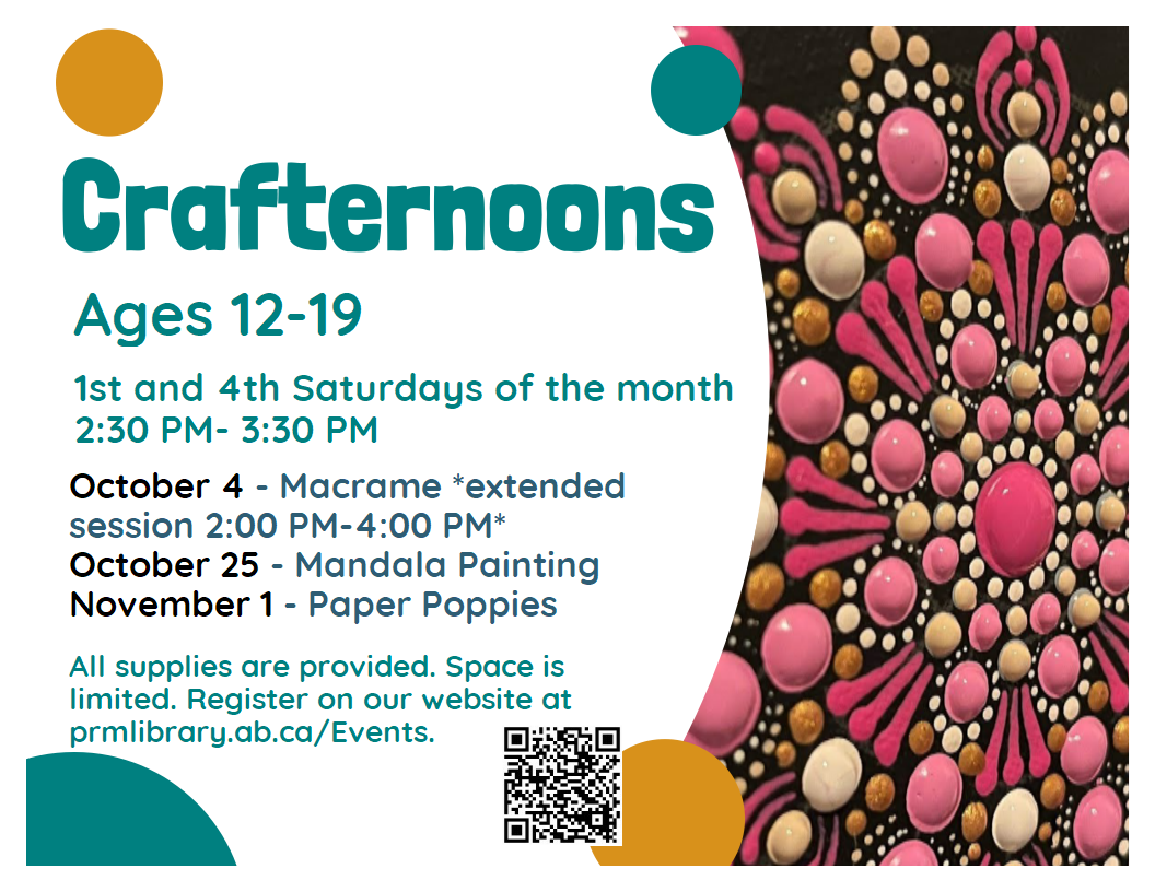Crafternoons - 1st and 4th Saturdays from 2:30 to 3:30pm. Crafternoons - 1st and 4th Saturdays from 2:30 to 3:30pm.