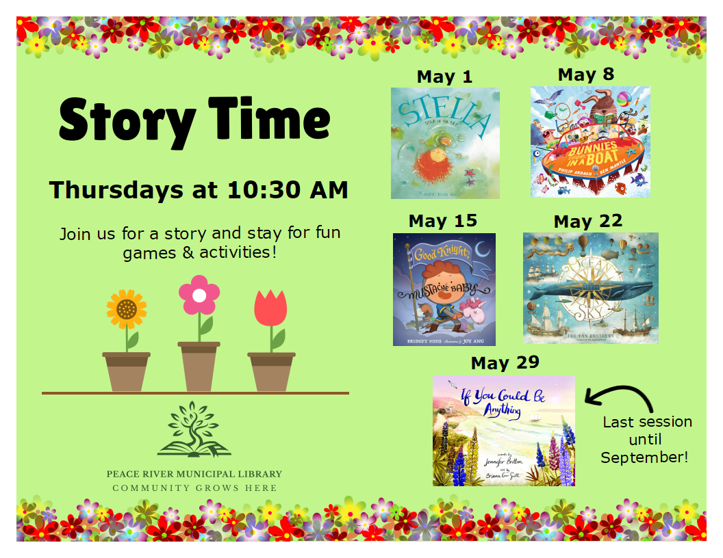 Story Time - Thursdays at 10:30am. 0-6 years with parent participation. Drop-in.