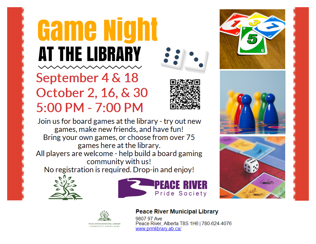 Game Night at the Library - September 4 & 18 from 5 to 7pm. Game Night at the Library - September 4 & 18 from 5 to 7pm.