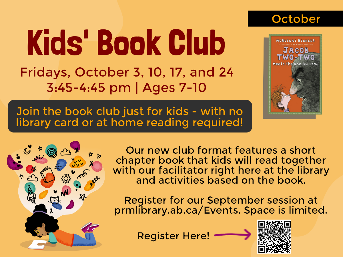 Kids' Book Club - Fridays from 3:45 to 4:45pm. Kids' Book Club - Fridays from 3:45 to 4:45pm.