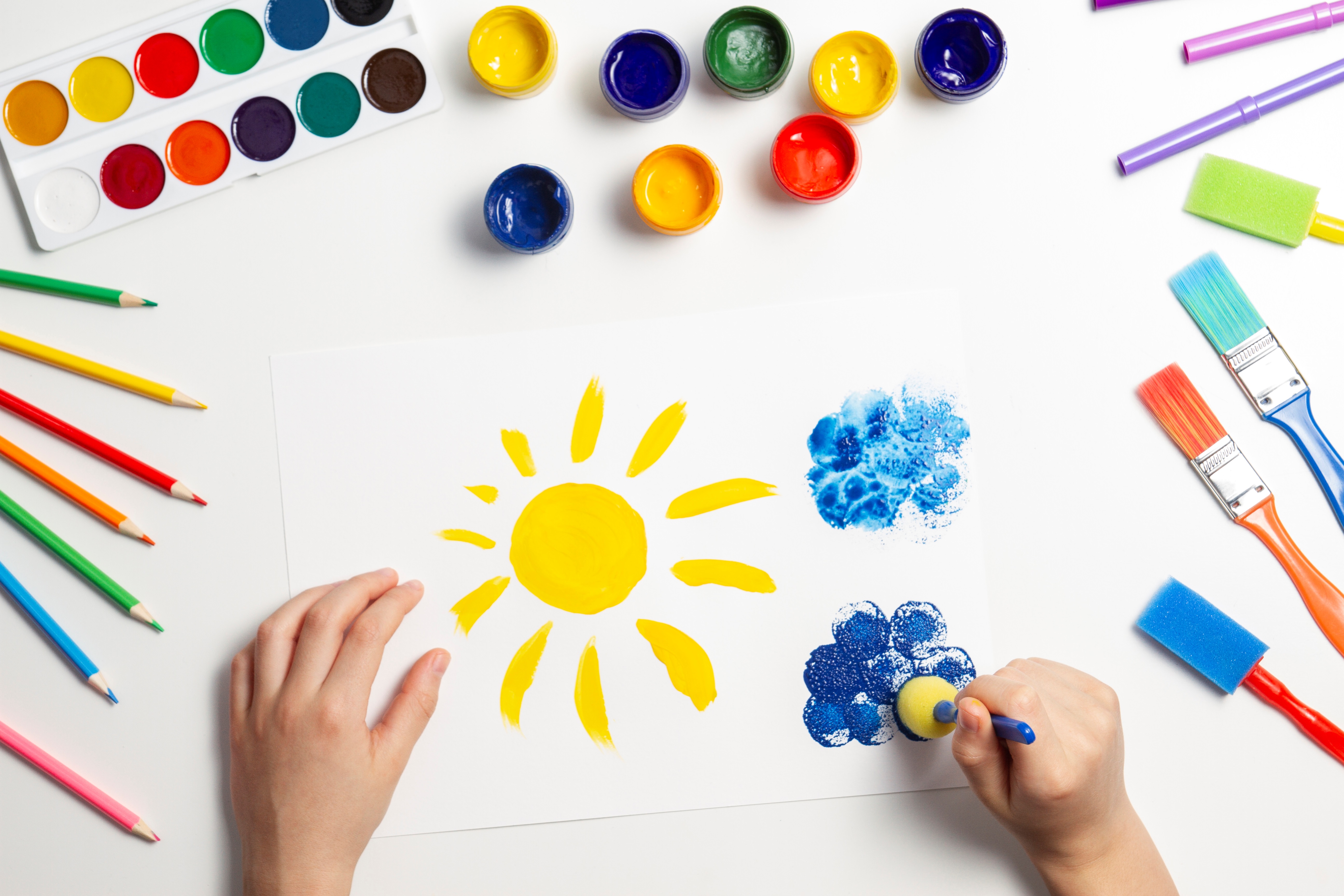 Kid's Hand Painting On Paper