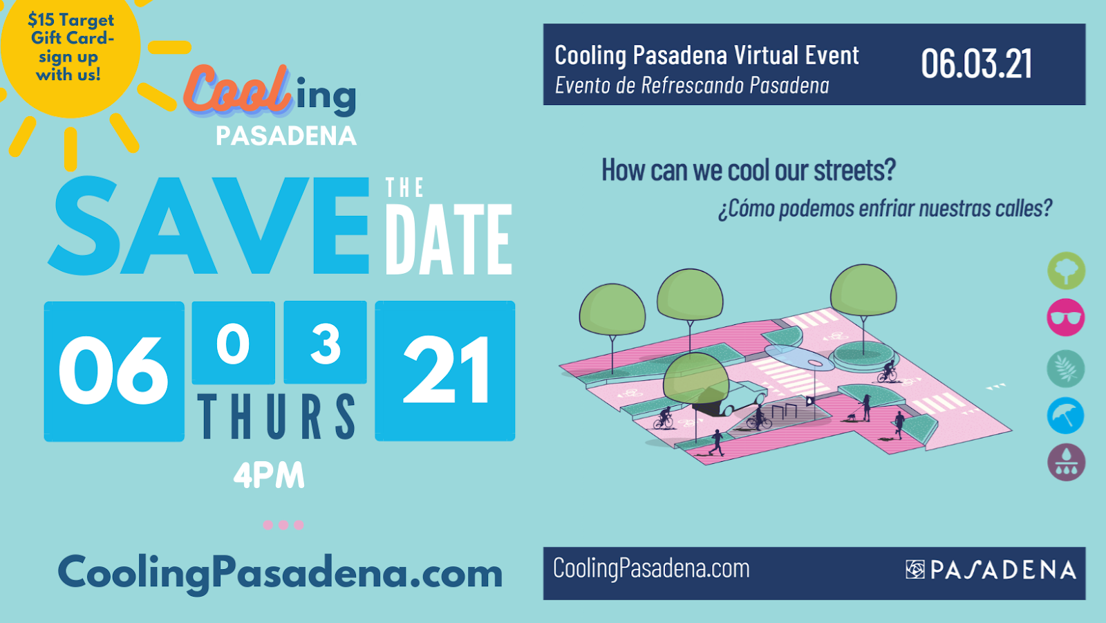JOIN US AND LEARN MORE ABOUT CLIMATE CHANGE, THE HEAT ISLAND EFFECT, AND HOW TO COOL PASADENA!
Community Workshop #2
6/3/21 @ 4 PM: Discussion on Cooling Strategies